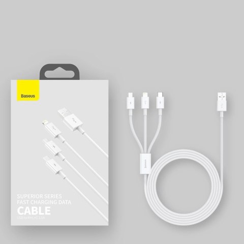 Baseus Superior 3w1 kabel USB - Lightning / USB Typ C / micro USB 3,5 A 1,5 m Biały (CAMLTYS-02) Baseus Superior 3w1 kabel USB - Lightning / USB Typ C / micro USB 3,5 A 1,5 m Biały (CAMLTYS-02)