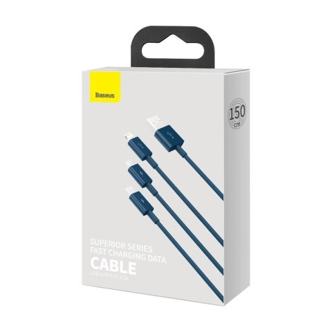 Baseus Superior 3w1 kabel USB - Lightning / USB Typ C / micro USB 3,5 A 1,5 m niebieski (CAMLTYS-03) Baseus Superior 3w1 kabel USB - Lightning / USB Typ C / micro USB 3,5 A 1,5 m niebieski (CAMLTYS-03)