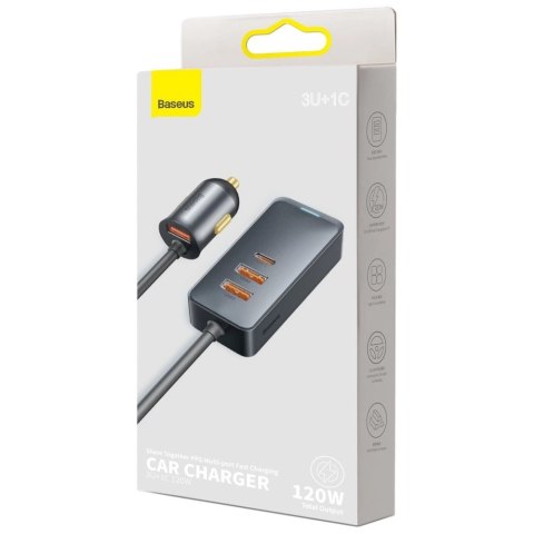 Baseus Share Together ładowarka samochodowa 3x USB / USB Typ C 120W PPS Quick Charge Power Delivery szary (CCBT-B0G) Baseus Share Together ładowarka samochodowa 3x USB / USB Typ C 120W PPS Quick Charge Power Delivery szary (CCBT-B0G)