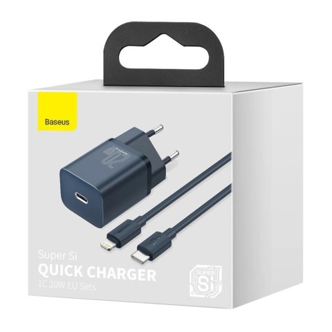 Baseus Super Si 1C szybka ładowarka USB Typ C 20W Power Delivery + kabel USB Typ C - Lightning 1m niebieski (TZCCSUP-B03) Baseus Super Si 1C szybka ładowarka USB Typ C 20W Power Delivery + kabel USB Typ C - Lightning 1m niebieski (TZCCSUP-B03)
