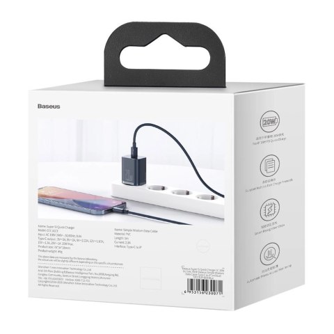 Baseus Super Si 1C szybka ładowarka USB Typ C 20W Power Delivery + kabel USB Typ C - Lightning 1m niebieski (TZCCSUP-B03) Baseus Super Si 1C szybka ładowarka USB Typ C 20W Power Delivery + kabel USB Typ C - Lightning 1m niebieski (TZCCSUP-B03)