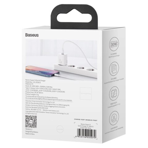 Baseus Super Si 1C szybka ładowarka USB Typ C 30W Power Delivery Quick Charge biały (CCSUP-J02) Baseus Super Si 1C szybka ładowarka USB Typ C 30W Power Delivery Quick Charge biały (CCSUP-J02)