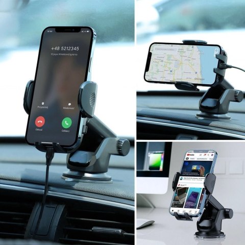Joyroom samochodowy uchwyt na telefon z teleskopowym wysuwanym ramieniem na deskę rozdzielczą i szybę czarny (JR-ZS259) Joyroom samochodowy uchwyt na telefon z teleskopowym wysuwanym ramieniem na deskę rozdzielczą i szybę czarny (JR-ZS259)