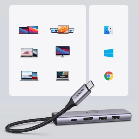 Ugreen 6w1 wielofunkcyjny HUB USB Typ C - 2x USB 3.2 Gen 1 / HDMI 4K 60Hz / czytnik kart SD i TF / USB Typ C PD 100W szary (6038