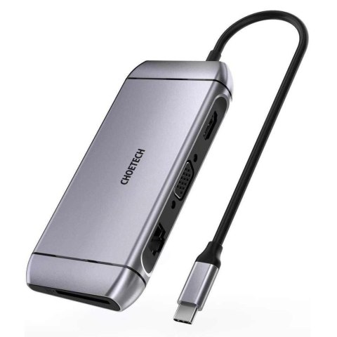 Choetech 9w1 wielofunkcyjny HUB USB Typ C - 3x USB 3.2 Gen 1 / czytnik kart SD i TF / HDMI 4K 30Hz / VGA Full HD 60Hz / USB Typ Choetech 9w1 wielofunkcyjny HUB USB Typ C - 3x USB 3.2 Gen 1 / czytnik kart SD i TF / HDMI 4K 30Hz / VGA Full HD 60Hz / USB Typ