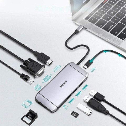 Choetech 9w1 wielofunkcyjny HUB USB Typ C - 3x USB 3.2 Gen 1 / czytnik kart SD i TF / HDMI 4K 30Hz / VGA Full HD 60Hz / USB Typ Choetech 9w1 wielofunkcyjny HUB USB Typ C - 3x USB 3.2 Gen 1 / czytnik kart SD i TF / HDMI 4K 30Hz / VGA Full HD 60Hz / USB Typ