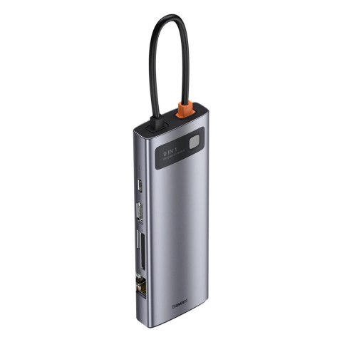 HUB Baseus Metal Gleam 9w1 USB-C - 3x USB 3.2 Gen 1 / USB-C PD 100W / VGA / HDMI / czytnik kart TF, SD / RJ45 - szary (CAHUB-CU0