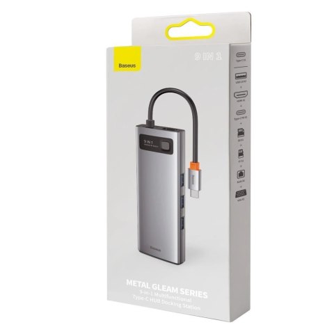 HUB Baseus Metal Gleam 9w1 USB-C - 3x USB 3.2 Gen 1 / USB-C PD 100W / VGA / HDMI / czytnik kart TF, SD / RJ45 - szary (CAHUB-CU0