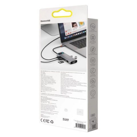 HUB Baseus Metal Gleam 9w1 USB-C - 3x USB 3.2 Gen 1 / USB-C PD 100W / VGA / HDMI / czytnik kart TF, SD / RJ45 - szary (CAHUB-CU0