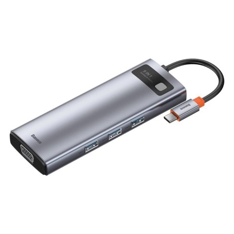 HUB Baseus Metal Gleam 9w1 USB-C - 3x USB 3.2 Gen 1 / USB-C PD 100W / VGA / HDMI / czytnik kart TF, SD / RJ45 - szary (CAHUB-CU0