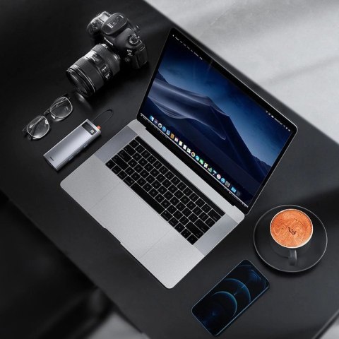 HUB Baseus Metal Gleam 9w1 USB-C - 3x USB 3.2 Gen 1 / USB-C PD 100W / VGA / HDMI / czytnik kart TF, SD / RJ45 - szary (CAHUB-CU0