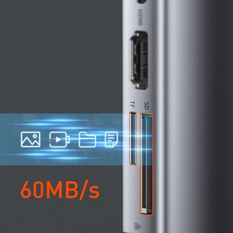HUB Baseus Metal Gleam 9w1 USB-C - 3x USB 3.2 Gen 1 / USB-C PD 100W / VGA / HDMI / czytnik kart TF, SD / RJ45 - szary (CAHUB-CU0