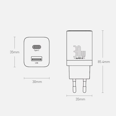 Baseus Super Si Pro szybka ładowarka USB / USB Typ C 30W Power Delivery Quick Charge biały (CCSUPP-E02) Baseus Super Si Pro szybka ładowarka USB / USB Typ C 30W Power Delivery Quick Charge biały (CCSUPP-E02)