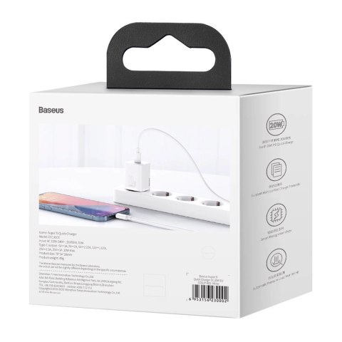Baseus Super Si 1C szybka ładowarka USB Typ C 20 W Power Delivery biały (CCSUP-B02) Baseus Super Si 1C szybka ładowarka USB Typ C 20 W Power Delivery biały (CCSUP-B02)