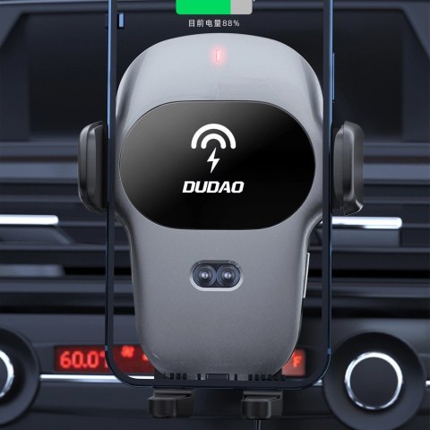 Automatyczny uchwyt samochodowy Dudao z wbudowaną ładowarką bezprzewodową Qi 15W szary (F20xs)