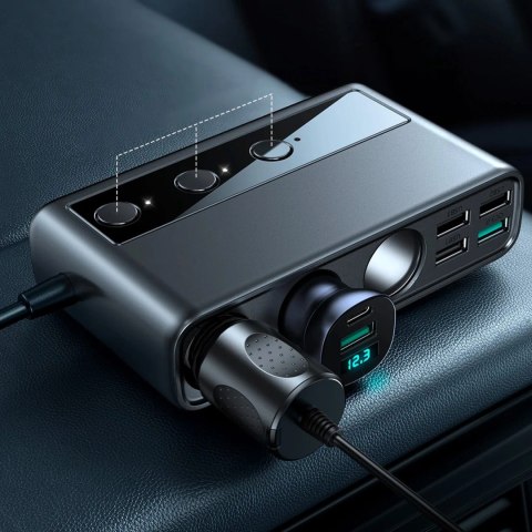 Ładowarka samochodowa 9w1 Joyroom JR-CL06 154W 5x USB-A / USB-C / 3x gniazdo zapalniczki PD QC PPS - czarna Ładowarka samochodowa 9w1 Joyroom JR-CL06 154W 5x USB-A / USB-C / 3x gniazdo zapalniczki PD QC PPS - czarna