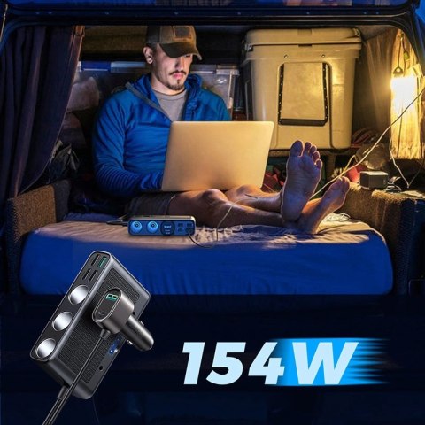 Ładowarka samochodowa 9w1 Joyroom JR-CL06 154W 5x USB-A / USB-C / 3x gniazdo zapalniczki PD QC PPS - czarna Ładowarka samochodowa 9w1 Joyroom JR-CL06 154W 5x USB-A / USB-C / 3x gniazdo zapalniczki PD QC PPS - czarna