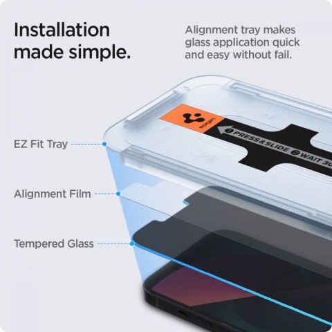 Szkło hartowane Spigen Glas.tR EZ Fit Privacy na iPhone 13 / 13 Pro / 14 / 16e - 2 szt.