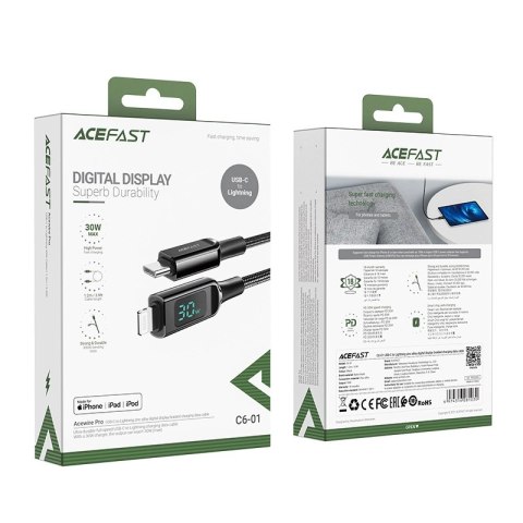 Acefast kabel MFI USB Typ C - Lightning 1,2m, 30W, 3A czarny (C6-01 Black) Acefast kabel MFI USB Typ C - Lightning 1,2m, 30W, 3A czarny (C6-01 Black)