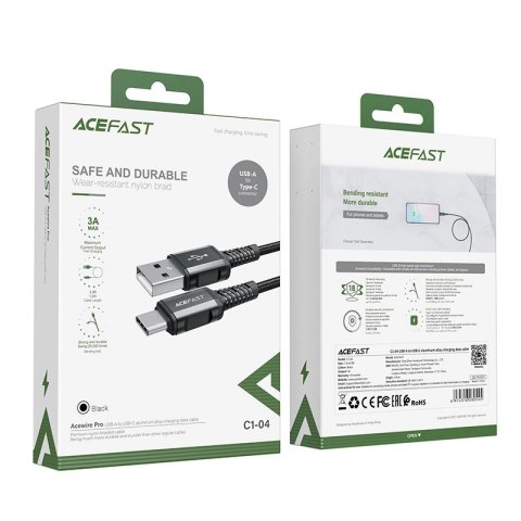 Acefast kabel USB - USB Typ C 1,2m, 3A czarny (C1-04 black) Acefast kabel USB - USB Typ C 1,2m, 3A czarny (C1-04 black)