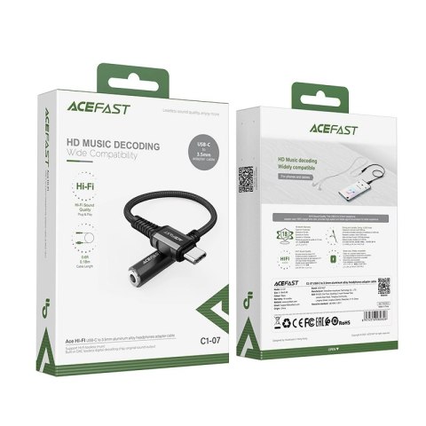 Acefast kabel audio USB Typ C - 3,5mm mini jack (żeński) 18cm, DAC, AUX czarny (C1-07 black) Acefast kabel audio USB Typ C - 3,5mm mini jack (żeński) 18cm, DAC, AUX czarny (C1-07 black)