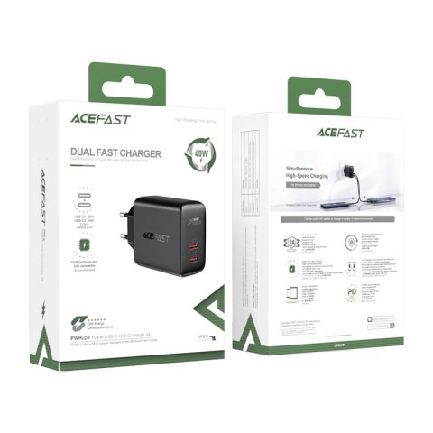 Acefast ładowarka sieciowa 2x USB Typ C 40W, PPS, PD, QC 3.0, AFC, FCP czarny (A9 black) Acefast ładowarka sieciowa 2x USB Typ C 40W, PPS, PD, QC 3.0, AFC, FCP czarny (A9 black)