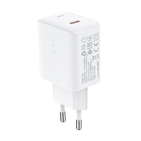 Acefast ładowarka sieciowa GaN USB Typ C 30W, PD, QC 3.0, AFC, FCP biały (A21 white) Acefast ładowarka sieciowa GaN USB Typ C 30W, PD, QC 3.0, AFC, FCP biały (A21 white)