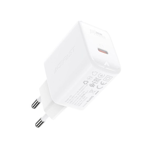 Acefast ładowarka sieciowa GaN USB Typ C 30W, PD, QC 3.0, AFC, FCP biały (A21 white) Acefast ładowarka sieciowa GaN USB Typ C 30W, PD, QC 3.0, AFC, FCP biały (A21 white)