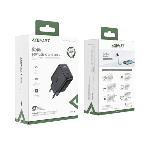 Acefast ładowarka sieciowa GaN USB Typ C 30W, PD, QC 3.0, AFC, FCP czarny (A21 black) Acefast ładowarka sieciowa GaN USB Typ C 30W, PD, QC 3.0, AFC, FCP czarny (A21 black)