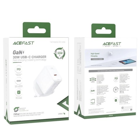 Acefast ładowarka sieciowa GaN (wtyczka UK) USB Typ C 30W, Power Delivery, PPS, Q3 3.0, AFC, FCP biały (A24 UK white) Acefast ładowarka sieciowa GaN (wtyczka UK) USB Typ C 30W, Power Delivery, PPS, Q3 3.0, AFC, FCP biały (A24 UK white)