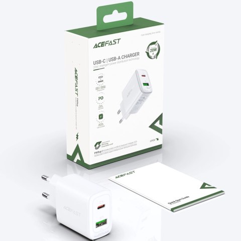 Acefast ładowarka sieciowa USB Typ C / USB 20W, PPS, PD, QC 3.0, AFC, FCP biały (A25 white)