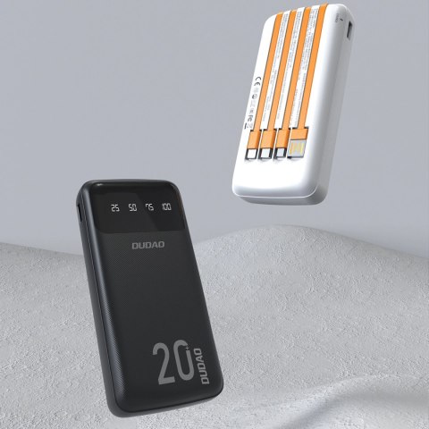 Dudao pojemny powerbank z 3 wbudowanymi kablami 20000mAh USB Typ C + micro USB + Lightning biały (Dudao K6Pro+)