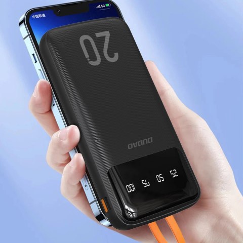 Dudao pojemny powerbank z 3 wbudowanymi kablami 20000mAh USB Typ C + micro USB + Lightning czarny (Dudao K6Pro+)