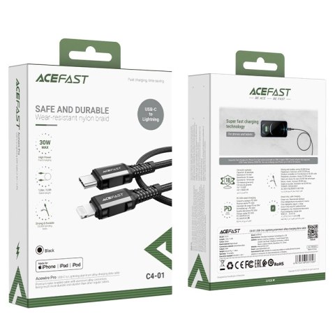 Kabel Acefast C4-01 Lightning - USB-C PD 30W 3A 480Mb/s 1,8m - czarny