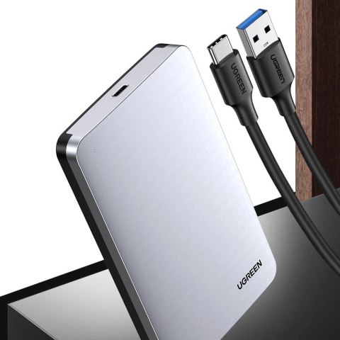 Kieszeń Ugreen CM300 70498 na dysk twardy 2,5'' SATA 3.0 6Gbps - szary + kabel USB-C - USB-A 0.5m