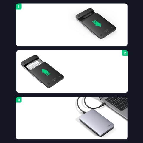 Kieszeń Ugreen CM300 70498 na dysk twardy 2,5'' SATA 3.0 6Gbps - szary + kabel USB-C - USB-A 0.5m