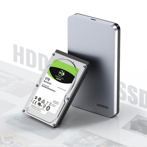Kieszeń Ugreen CM300 70498 na dysk twardy 2,5'' SATA 3.0 6Gbps - szary + kabel USB-C - USB-A 0.5m