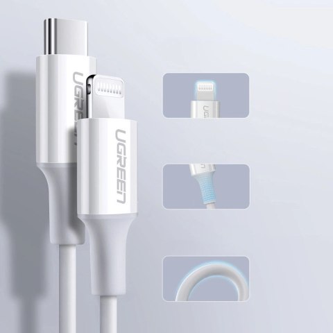 Ugreen kabel przewód MFi USB Typ C - Lightning 20W 3A 0.25 m biały (US171)