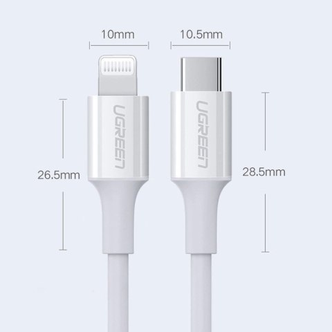 Ugreen kabel przewód MFi USB Typ C - Lightning 20W 3A 0.25 m biały (US171)