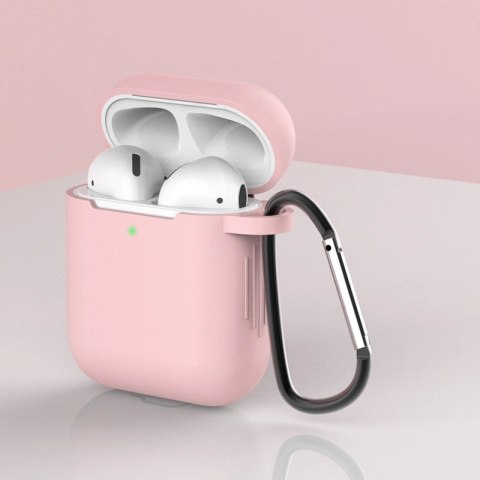 Etui do AirPods 2 / AirPods 1 silikonowy miękki pokrowiec na słuchawki + brelok karabińczyk zawieszka różowy (case D) Etui do AirPods 2 / AirPods 1 silikonowy miękki pokrowiec na słuchawki + brelok karabińczyk zawieszka różowy (case D)