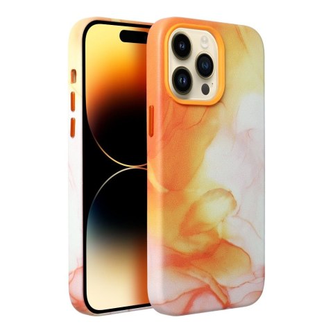 Futerał LEATHER MAG COVER kompatybilny z MagSafe do IPHONE 14 Plus orange splash Futerał LEATHER MAG COVER kompatybilny z MagSafe do IPHONE 14 Plus orange splash