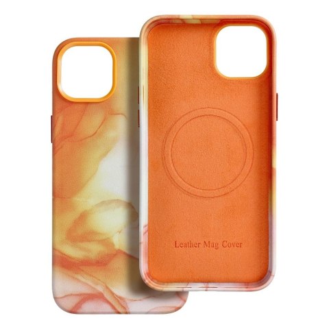 Futerał LEATHER MAG COVER kompatybilny z MagSafe do IPHONE 14 Plus orange splash Futerał LEATHER MAG COVER kompatybilny z MagSafe do IPHONE 14 Plus orange splash