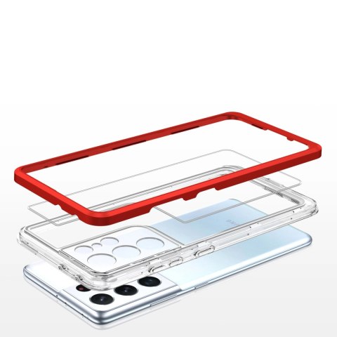 Clear 3in1 etui do Samsung Galaxy S21 Ultra 5G żelowy pokrowiec z ramką czerwony Clear 3in1 etui do Samsung Galaxy S21 Ultra 5G żelowy pokrowiec z ramką czerwony