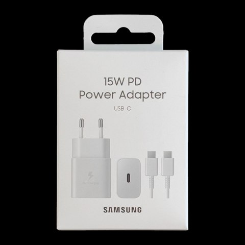 Ładowarka sieciowa Samsung EP-T1510XWEGEU USB-C 15W PD AFC + kabel USB-C - biała Ładowarka sieciowa Samsung EP-T1510XWEGEU USB-C 15W PD AFC + kabel USB-C - biała