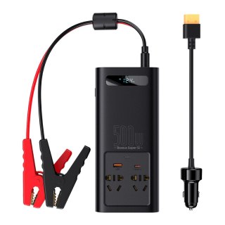 Baseus samochodowa przetwornica inwerter prądu 150W 12V / 500W 220V (wtyczka EU i CN) czarny (CGNB000101)