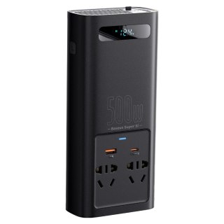 Baseus samochodowa przetwornica inwerter prądu 150W 12V / 500W 220V (wtyczka EU i CN) czarny (CGNB000101)