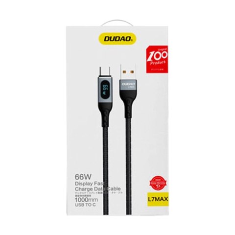 Kabel Dudao L7Max USB - USB Typ C szybkie ładowanie PD 66W 1m z wyświetlaczem - czarny