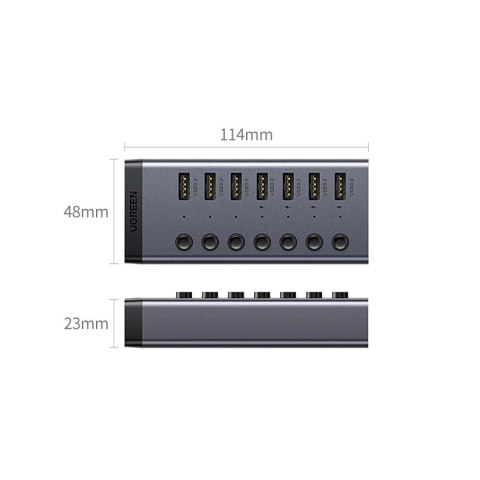 Ugreen wielofunkcyjny HUB 7w1 USB Typ C - 7x USB Typ A 3.0 PD DC 12V szary (CM481)