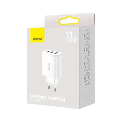 Baseus Compact ładowarka sieciowa 3x USB 17W biały (CCXJ020102)