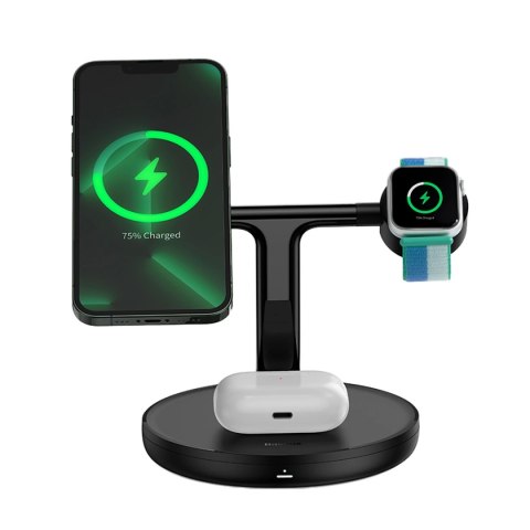 Baseus Swan ładowarka indukcyjna (kompatybilna z MagSafe) stojak do iPhone, Apple Watch, AirPods + kabel USB-C 1m czarny (WXTE00 Baseus Swan ładowarka indukcyjna (kompatybilna z MagSafe) stojak do iPhone, Apple Watch, AirPods + kabel USB-C 1m czarny (WXTE00